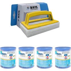   - Voordeelverpakking - H filters geschikt voor filterpomp 28602GS - 4 stuks & WAYS scrubborstel