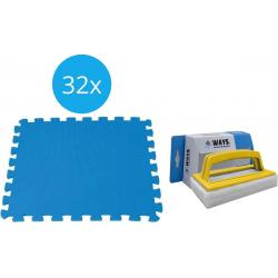   - Voordeelverpakking - Zwembadtegels - 4 verpakkingen van 8 tegels - 8m² & WAYS scrubborstel