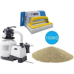   - Zandfilterpomp 10500 L/u & Filterzand 100 kg & WAYS Scrubborstel