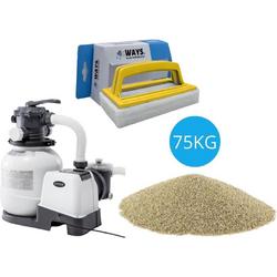   - Zandfilterpomp 10500 L/u & Filterzand 75 kg & WAYS Scrubborstel