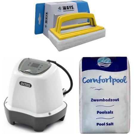 Intex - Zoutwatersysteem 26662GS & Zwembadzout 20 kg & WAYS Scrubborstel