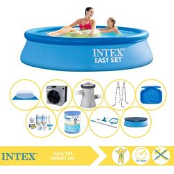   Easy Set Zwembad - Opblaaszwembad - 244x61 cm - Inclusief Afdekzeil, Onderhoudspakket, Filter, Grondzeil, Onderhoudsset, Trap, Voetenbad en Warmtepomp CP
