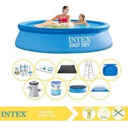   Easy Set Zwembad - Opblaaszwembad - 244x61 cm - Inclusief Afdekzeil, Onderhoudspakket, Filter, Grondzeil, Onderhoudsset en Solar Mat