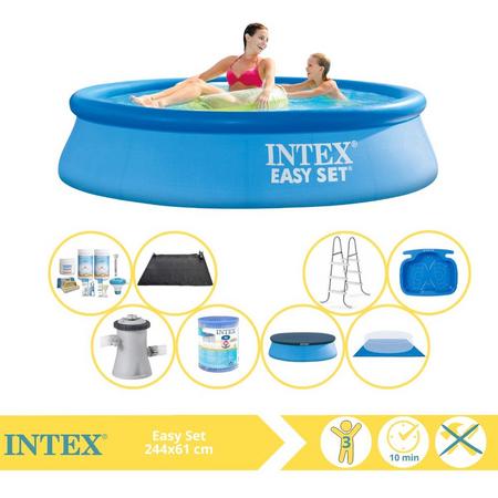 Intex Easy Set Zwembad - Opblaaszwembad - 244x61 cm - Inclusief Afdekzeil, Onderhoudspakket, Filter, Grondzeil, Solar Mat, Trap en Voetenbad