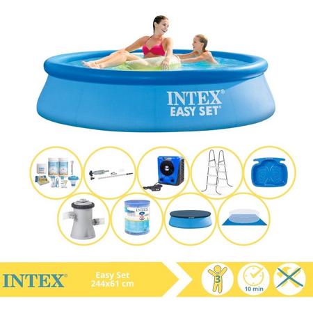 Intex Easy Set Zwembad - Opblaaszwembad - 244x61 cm - Inclusief Afdekzeil, Onderhoudspakket, Filter, Grondzeil, Stofzuiger, Trap, Voetenbad en Warmtepomp HS