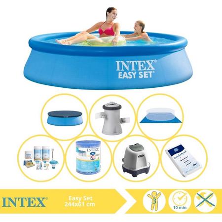 Intex Easy Set Zwembad - Opblaaszwembad - 244x61 cm - Inclusief Afdekzeil, Onderhoudspakket, Filter, Grondzeil, Zoutsysteem en Zout