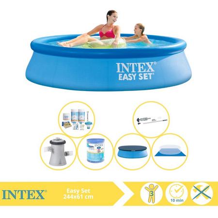 Intex Easy Set Zwembad - Opblaaszwembad - 244x61 cm - Inclusief Afdekzeil, Onderhoudspakket, Filter, Grondzeil en Stofzuiger