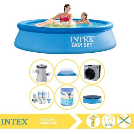 Intex Easy Set Zwembad - Opblaaszwembad - 244x61 cm - Inclusief Afdekzeil, Onderhoudspakket, Filter, Grondzeil en Warmtepomp CP