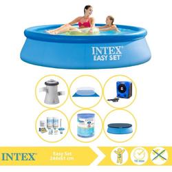   Easy Set Zwembad - Opblaaszwembad - 244x61 cm - Inclusief Afdekzeil, Onderhoudspakket, Filter, Grondzeil en Warmtepomp HS