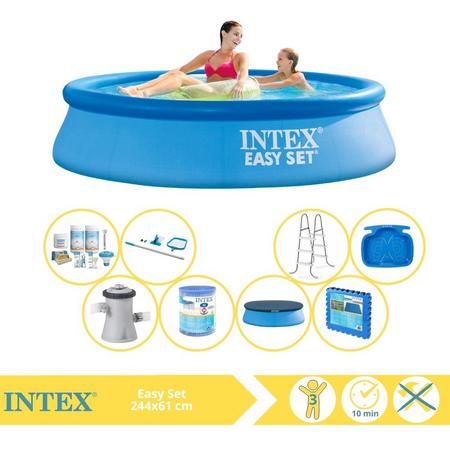 Intex Easy Set Zwembad - Opblaaszwembad - 244x61 cm - Inclusief Afdekzeil, Onderhoudspakket, Filter, Onderhoudsset, Trap, Voetenbad en Zwembadtegels