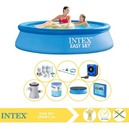Intex Easy Set Zwembad - Opblaaszwembad - 244x61 cm - Inclusief Afdekzeil, Onderhoudspakket, Filter, Onderhoudsset, Zwembadtegels en Warmtepomp HS