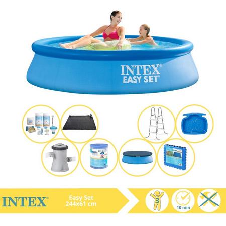 Intex Easy Set Zwembad - Opblaaszwembad - 244x61 cm - Inclusief Afdekzeil, Onderhoudspakket, Filter, Solar Mat, Trap, Voetenbad en Zwembadtegels