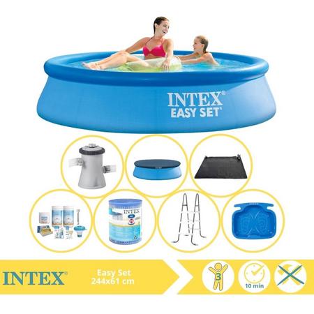 Intex Easy Set Zwembad - Opblaaszwembad - 244x61 cm - Inclusief Afdekzeil, Onderhoudspakket, Filter, Solar Mat, Trap en Voetenbad