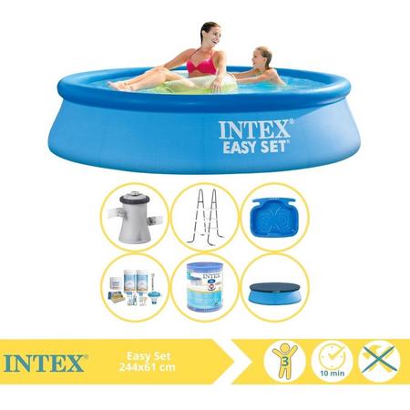 Intex Easy Set Zwembad - Opblaaszwembad - 244x61 cm - Inclusief Afdekzeil, Onderhoudspakket, Filter, Trap en Voetenbad