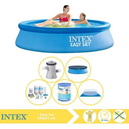 Intex Easy Set Zwembad - Opblaaszwembad - 244x61 cm - Inclusief Afdekzeil, Onderhoudspakket, Filter en Grondzeil