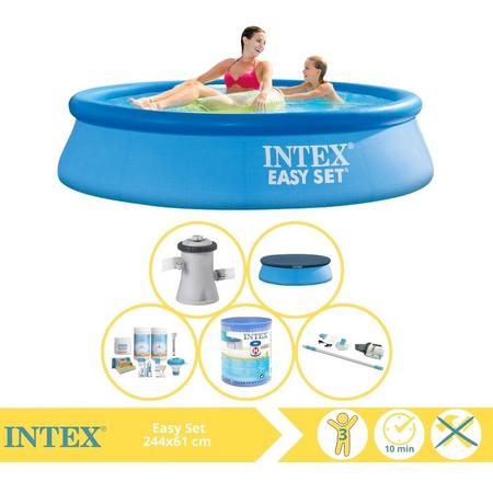 Intex Easy Set Zwembad - Opblaaszwembad - 244x61 cm - Inclusief Afdekzeil, Onderhoudspakket, Filter en Stofzuiger