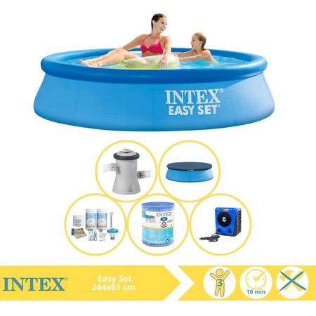 Intex Easy Set Zwembad - Opblaaszwembad - 244x61 cm - Inclusief Afdekzeil, Onderhoudspakket, Filter en Warmtepomp HS