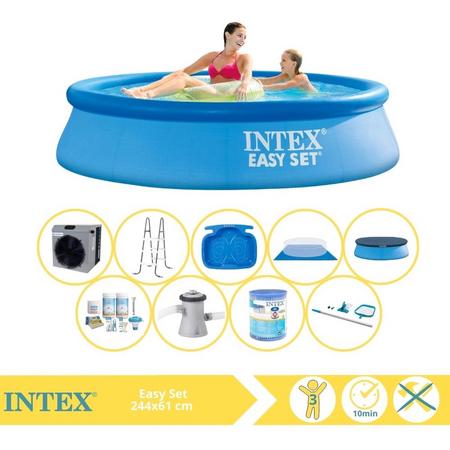 Intex Easy Set Zwembad - Opblaaszwembad - 244x61 cm - Inclusief Afdekzeil, Onderhoudspakket, Zwembadpomp, Filter, Grondzeil, Onderhoudsset, Trap, Voetenbad en Warmtepomp CP