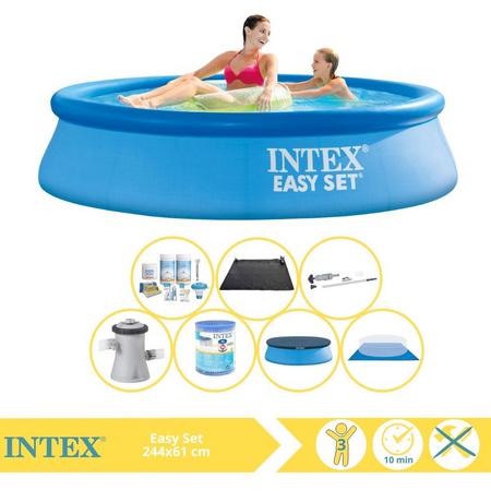 Intex Easy Set Zwembad - Opblaaszwembad - 244x61 cm - Inclusief Afdekzeil, Onderhoudspakket, Zwembadpomp, Filter, Grondzeil, Stofzuiger en Solar Mat