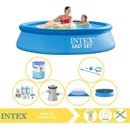 Intex Easy Set Zwembad - Opblaaszwembad - 244x61 cm - Inclusief Afdekzeil, Onderhoudspakket, Zwembadpomp, Filter, Grondzeil en Onderhoudsset
