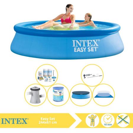 Intex Easy Set Zwembad - Opblaaszwembad - 244x61 cm - Inclusief Afdekzeil, Onderhoudspakket, Zwembadpomp, Filter, Grondzeil en Stofzuiger