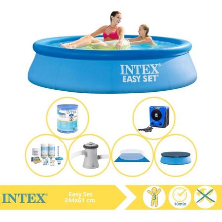 Intex Easy Set Zwembad - Opblaaszwembad - 244x61 cm - Inclusief Afdekzeil, Onderhoudspakket, Zwembadpomp, Filter, Grondzeil en Warmtepomp HS