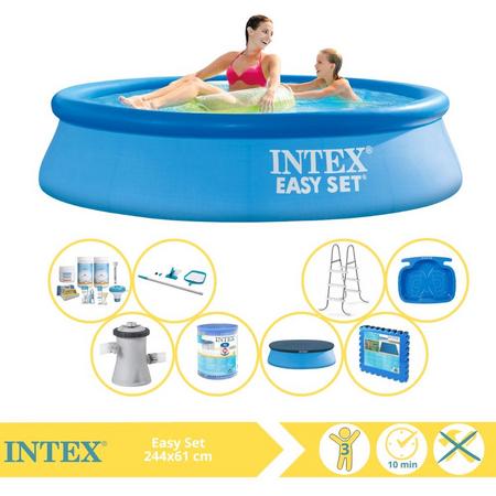 Intex Easy Set Zwembad - Opblaaszwembad - 244x61 cm - Inclusief Afdekzeil, Onderhoudspakket, Zwembadpomp, Filter, Onderhoudsset, Trap, Voetenbad en Zwembadtegels