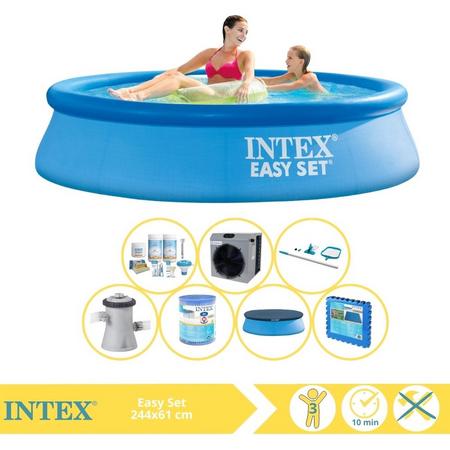 Intex Easy Set Zwembad - Opblaaszwembad - 244x61 cm - Inclusief Afdekzeil, Onderhoudspakket, Zwembadpomp, Filter, Onderhoudsset, Zwembadtegels en Warmtepomp CP