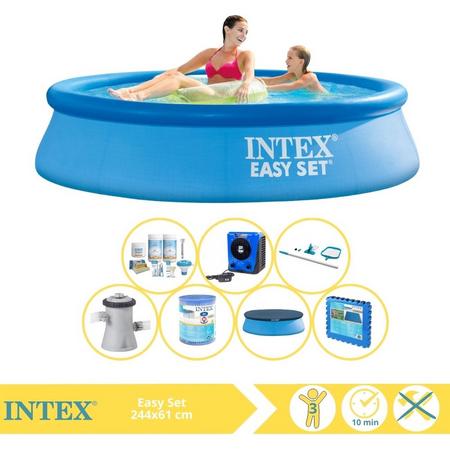 Intex Easy Set Zwembad - Opblaaszwembad - 244x61 cm - Inclusief Afdekzeil, Onderhoudspakket, Zwembadpomp, Filter, Onderhoudsset, Zwembadtegels en Warmtepomp HS