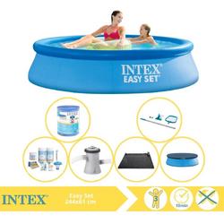   Easy Set Zwembad - Opblaaszwembad - 244x61 cm - Inclusief Afdekzeil, Onderhoudspakket, Zwembadpomp, Filter, Onderhoudsset en Solar Mat