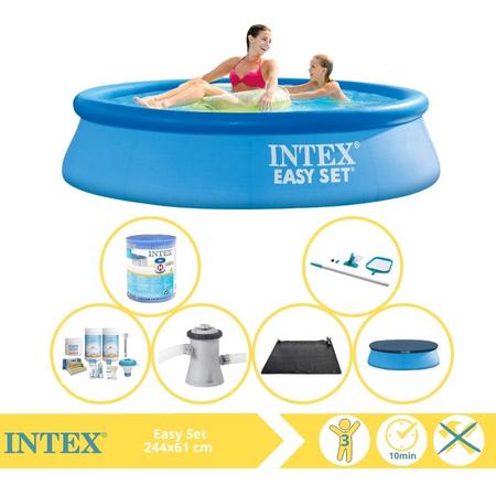 Intex Easy Set Zwembad - Opblaaszwembad - 244x61 cm - Inclusief Afdekzeil, Onderhoudspakket, Zwembadpomp, Filter, Onderhoudsset en Solar Mat