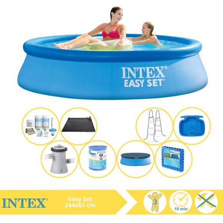 Intex Easy Set Zwembad - Opblaaszwembad - 244x61 cm - Inclusief Afdekzeil, Onderhoudspakket, Zwembadpomp, Filter, Solar Mat, Trap, Voetenbad en Zwembadtegels