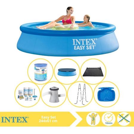 Intex Easy Set Zwembad - Opblaaszwembad - 244x61 cm - Inclusief Afdekzeil, Onderhoudspakket, Zwembadpomp, Filter, Solar Mat, Trap en Voetenbad