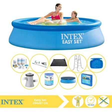 Intex Easy Set Zwembad - Opblaaszwembad - 244x61 cm - Inclusief Afdekzeil, Onderhoudspakket, Zwembadpomp, Filter, Stofzuiger, Solar Mat en Zwembadtegels