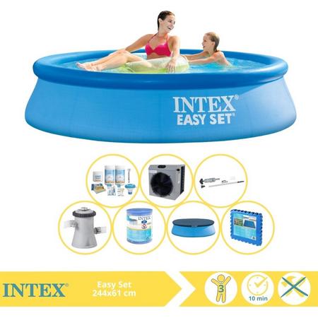 Intex Easy Set Zwembad - Opblaaszwembad - 244x61 cm - Inclusief Afdekzeil, Onderhoudspakket, Zwembadpomp, Filter, Stofzuiger, Zwembadtegels en Warmtepomp CP