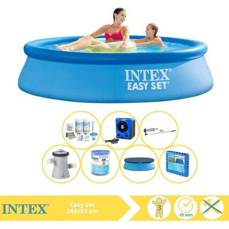 Intex Easy Set Zwembad - Opblaaszwembad - 244x61 cm - Inclusief Afdekzeil, Onderhoudspakket, Zwembadpomp, Filter, Stofzuiger, Zwembadtegels en Warmtepomp HS