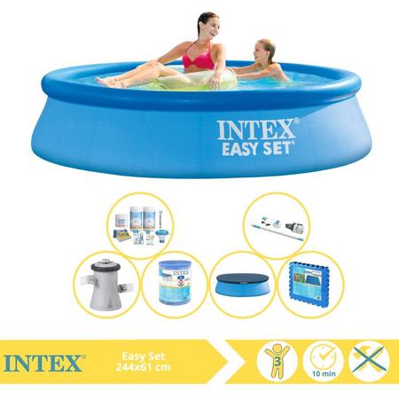 Intex Easy Set Zwembad - Opblaaszwembad - 244x61 cm - Inclusief Afdekzeil, Onderhoudspakket, Zwembadpomp, Filter, Stofzuiger en Zwembadtegels
