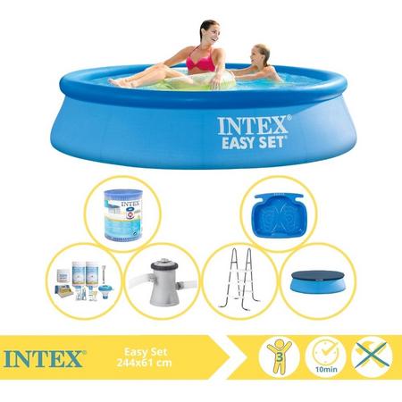 Intex Easy Set Zwembad - Opblaaszwembad - 244x61 cm - Inclusief Afdekzeil, Onderhoudspakket, Zwembadpomp, Filter, Trap en Voetenbad