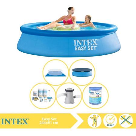 Intex Easy Set Zwembad - Opblaaszwembad - 244x61 cm - Inclusief Afdekzeil, Onderhoudspakket, Zwembadpomp, Filter en Grondzeil