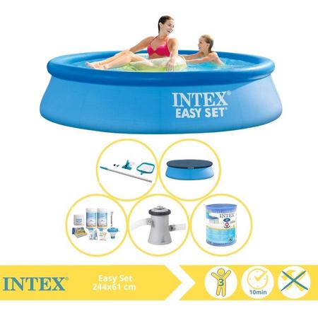 Intex Easy Set Zwembad - Opblaaszwembad - 244x61 cm - Inclusief Afdekzeil, Onderhoudspakket, Zwembadpomp, Filter en Onderhoudsset
