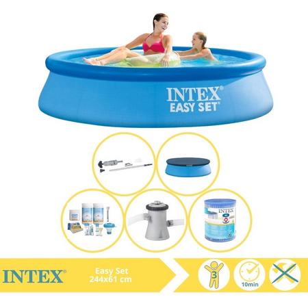 Intex Easy Set Zwembad - Opblaaszwembad - 244x61 cm - Inclusief Afdekzeil, Onderhoudspakket, Zwembadpomp, Filter en Stofzuiger