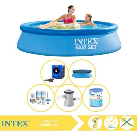 Intex Easy Set Zwembad - Opblaaszwembad - 244x61 cm - Inclusief Afdekzeil, Onderhoudspakket, Zwembadpomp, Filter en Warmtepomp HS