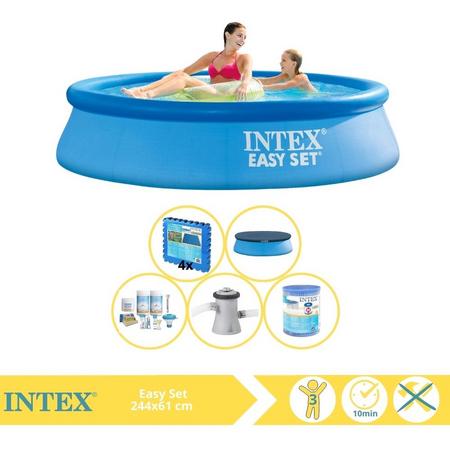 Intex Easy Set Zwembad - Opblaaszwembad - 244x61 cm - Inclusief Afdekzeil, Onderhoudspakket, Zwembadpomp, Filter en Zwembadtegels