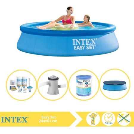 Intex Easy Set Zwembad - Opblaaszwembad - 244x61 cm - Inclusief Afdekzeil, Onderhoudspakket, Zwembadpomp en Filter