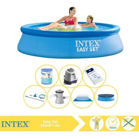 Intex Easy Set Zwembad - Opblaaszwembad - 244x61 cm - Inclusief Afdekzeil, Zwembadpomp, Filter, Grondzeil, Onderhoudsset, Zoutsysteem en Zout