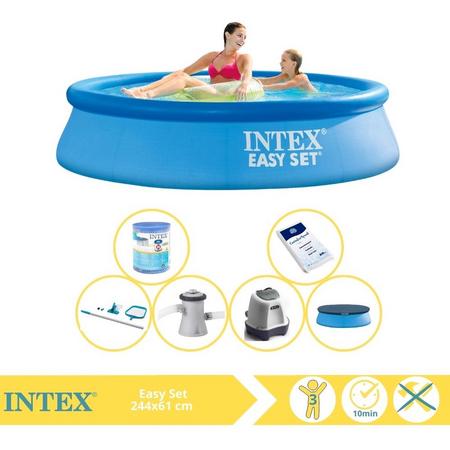 Intex Easy Set Zwembad - Opblaaszwembad - 244x61 cm - Inclusief Afdekzeil, Zwembadpomp, Filter, Onderhoudsset, Zoutsysteem en Zout