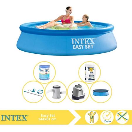 Intex Easy Set Zwembad - Opblaaszwembad - 244x61 cm - Inclusief Afdekzeil, Zwembadpomp, Filter, Onderhoudsset, Zoutsysteem en Zout