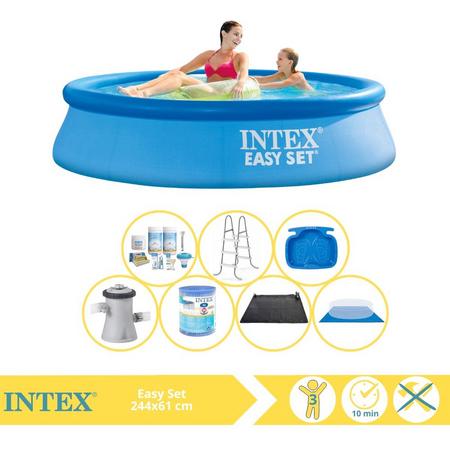 Intex Easy Set Zwembad - Opblaaszwembad - 244x61 cm - Inclusief Onderhoudspakket, Filter, Grondzeil, Solar Mat, Trap en Voetenbad