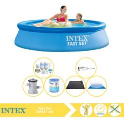   Easy Set Zwembad - Opblaaszwembad - 244x61 cm - Inclusief Onderhoudspakket, Filter, Grondzeil, Stofzuiger en Solar Mat