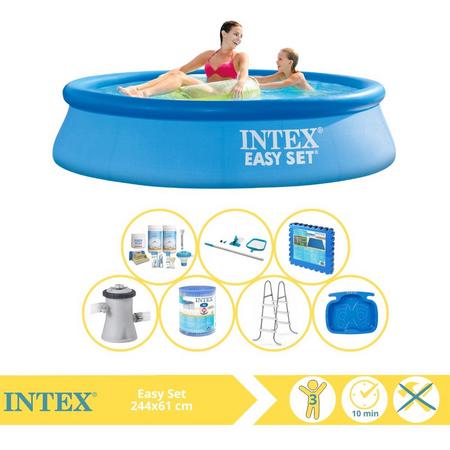 Intex Easy Set Zwembad - Opblaaszwembad - 244x61 cm - Inclusief Onderhoudspakket, Filter, Onderhoudsset, Trap, Voetenbad en Zwembadtegels